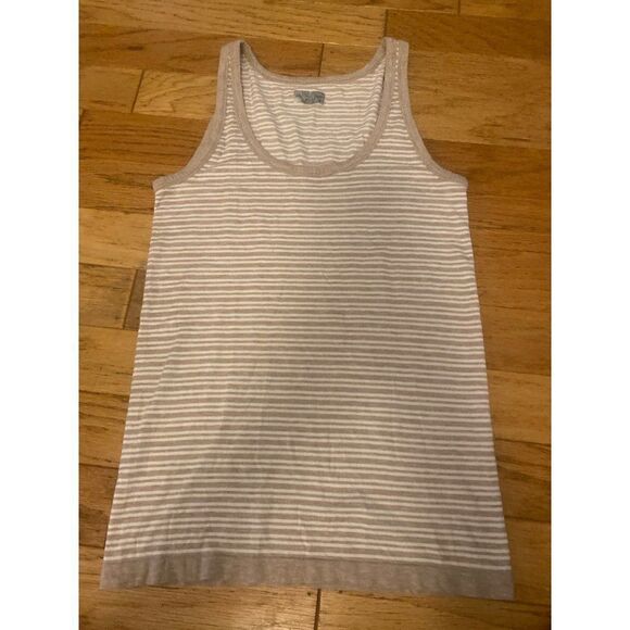 Athleta women's tan/white striped thin strap scoop neck athletic tank top sz med - Picture 1 of 7